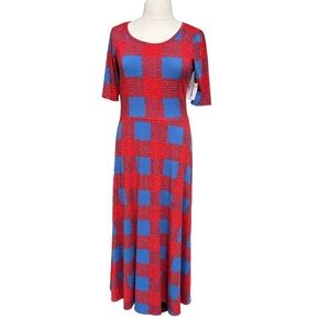 LulaRoe Ana Long Maxi‎ Dress in Color Block Red and Blue Size: 2XL New!